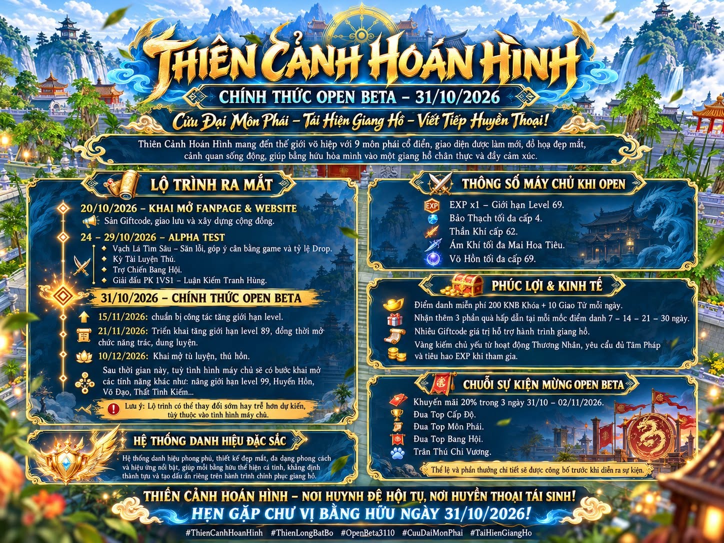 ⚔️RA MẮT MÁY CHỦ THIÊN CẢNH HOÁN HÌNH ⚔️  🔥CHÍNH THỨC ALPHA TEST - 24/10 🔥OPEN BETA – 31/10/2026